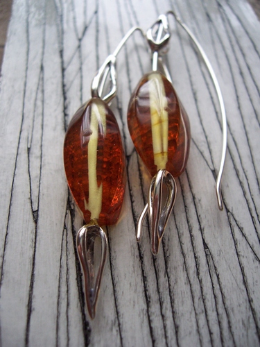Silver and Amber Earrings