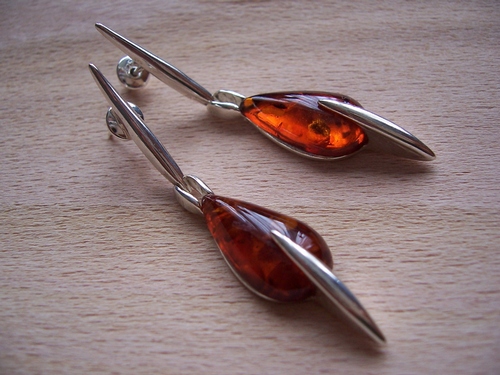 Silver and Amber Earrings
