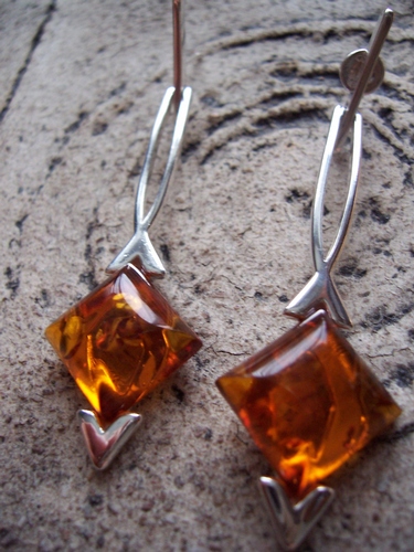 Silver and Amber Earrings