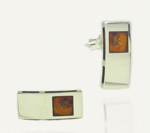 Silver and Amber Earrings - Studs