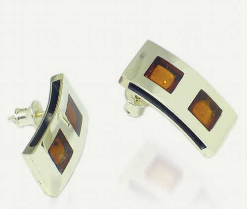 Silver and Amber Earrings - Studs