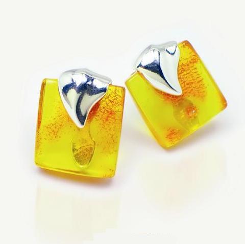 Silver and Amber Earrings - Studs