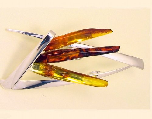 Silver and Amber Brooch