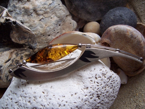 Silver and Amber Brooch