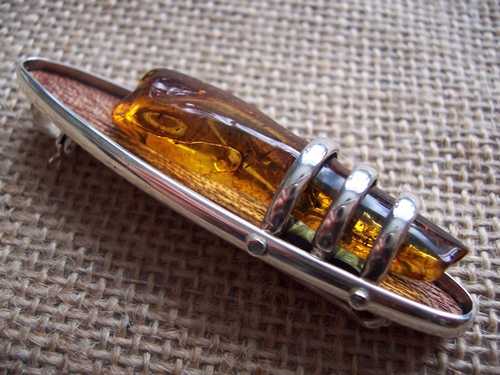 Silver and Amber Brooch