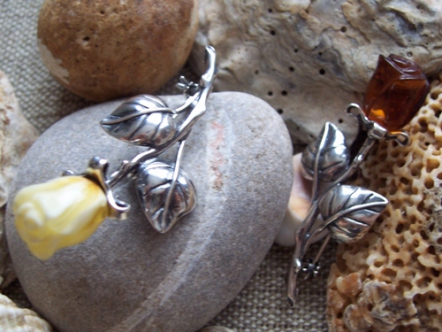 Silver and Amber Brooch