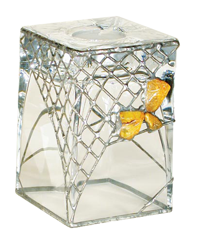 Glass Vase and Candle Holder with Tin and Amber. Height 10cm.