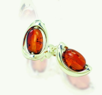 Silver and Amber Earrings - Studs