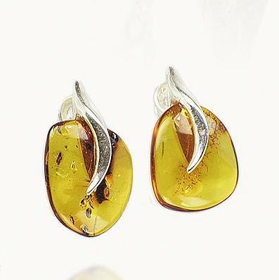 Silver and Amber Earrings - Studs