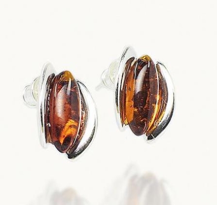 Silver and Amber Earrings - Studs