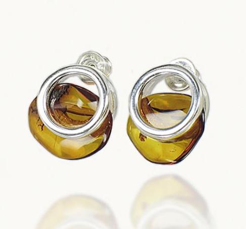 Silver and Amber Earrings - Studs