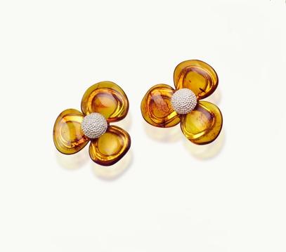 Silver and Amber Earrings - Studs