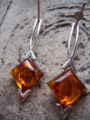 Silver and Amber Earrings