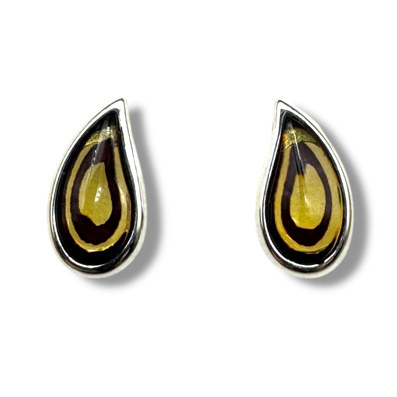 Sterling Silver and Amber Drops Studs Earrings