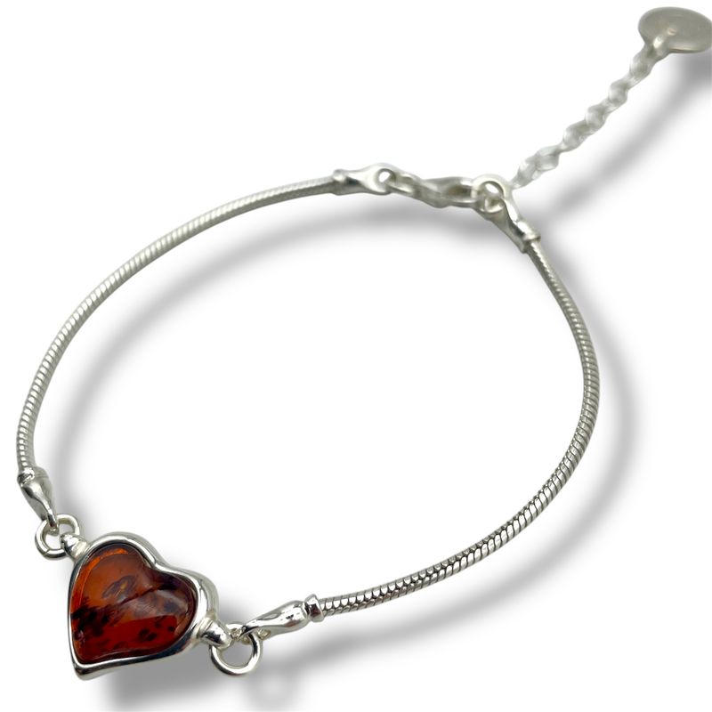 Sterling Silver and Amber Heart Bracelet