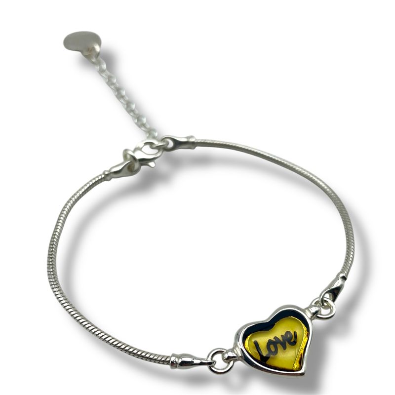 Sterling Silver and Amber Heart Bracelet