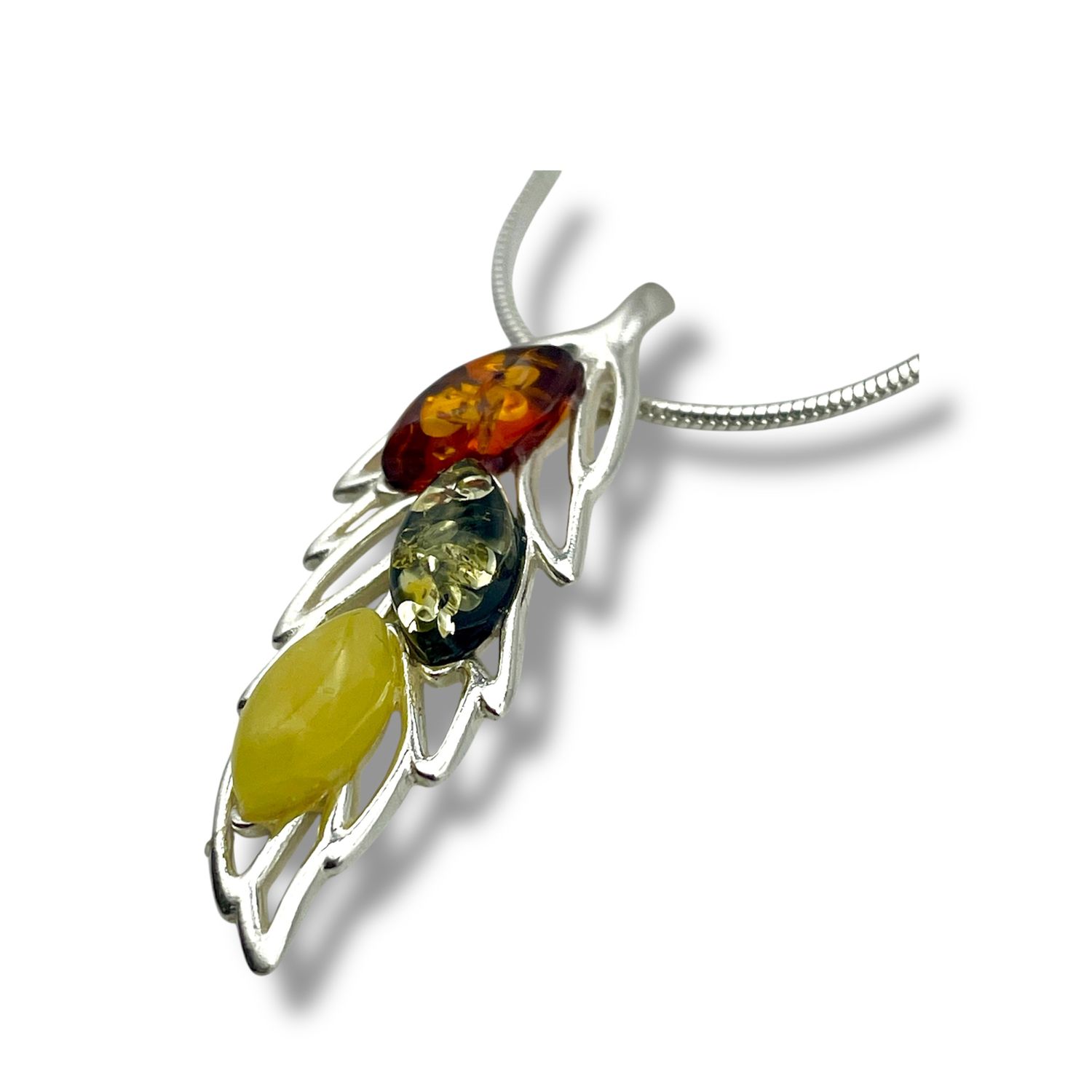 Sterling Silver and Amber Leaf Pendant