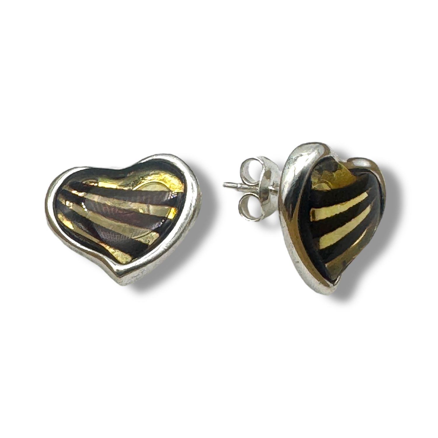 Sterling Silver and Amber Hearts Studs Earrings