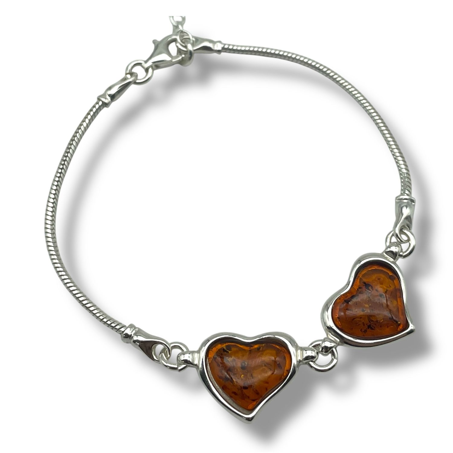 Sterling Silver and Amber Hearts Bracelet