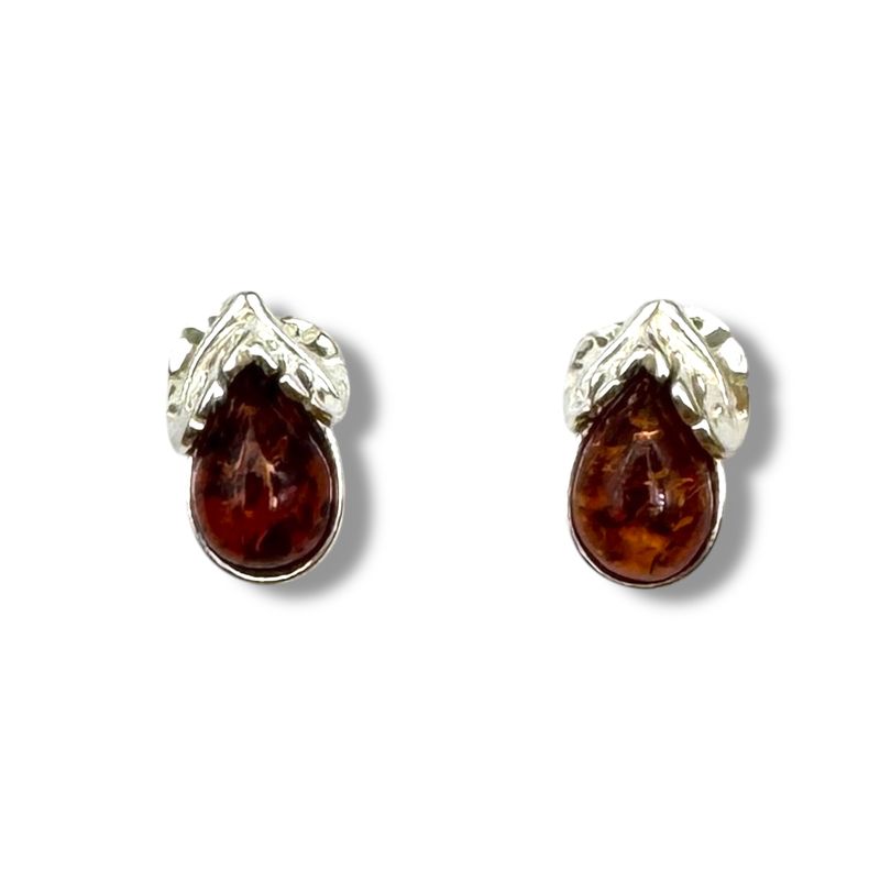 Sterling Silver and Amber Earrings - Studs