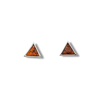 Sterling Silver and Cognac Amber Triangle Earrings - Studs