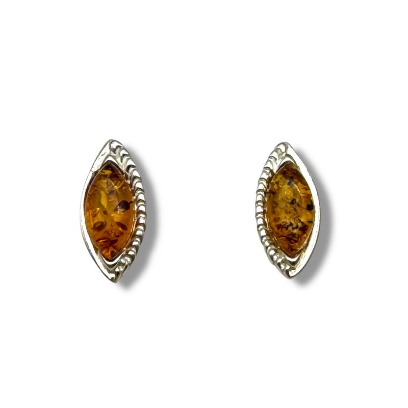 Sterling Silver and Cognac Amber Earrings - Studs