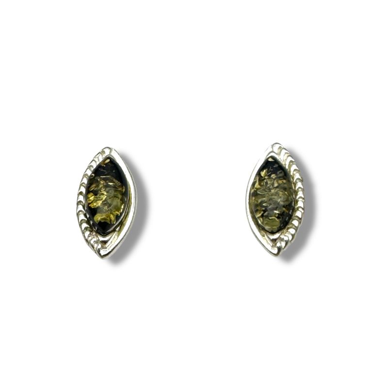Sterling Silver and Green Amber Earrings - Studs