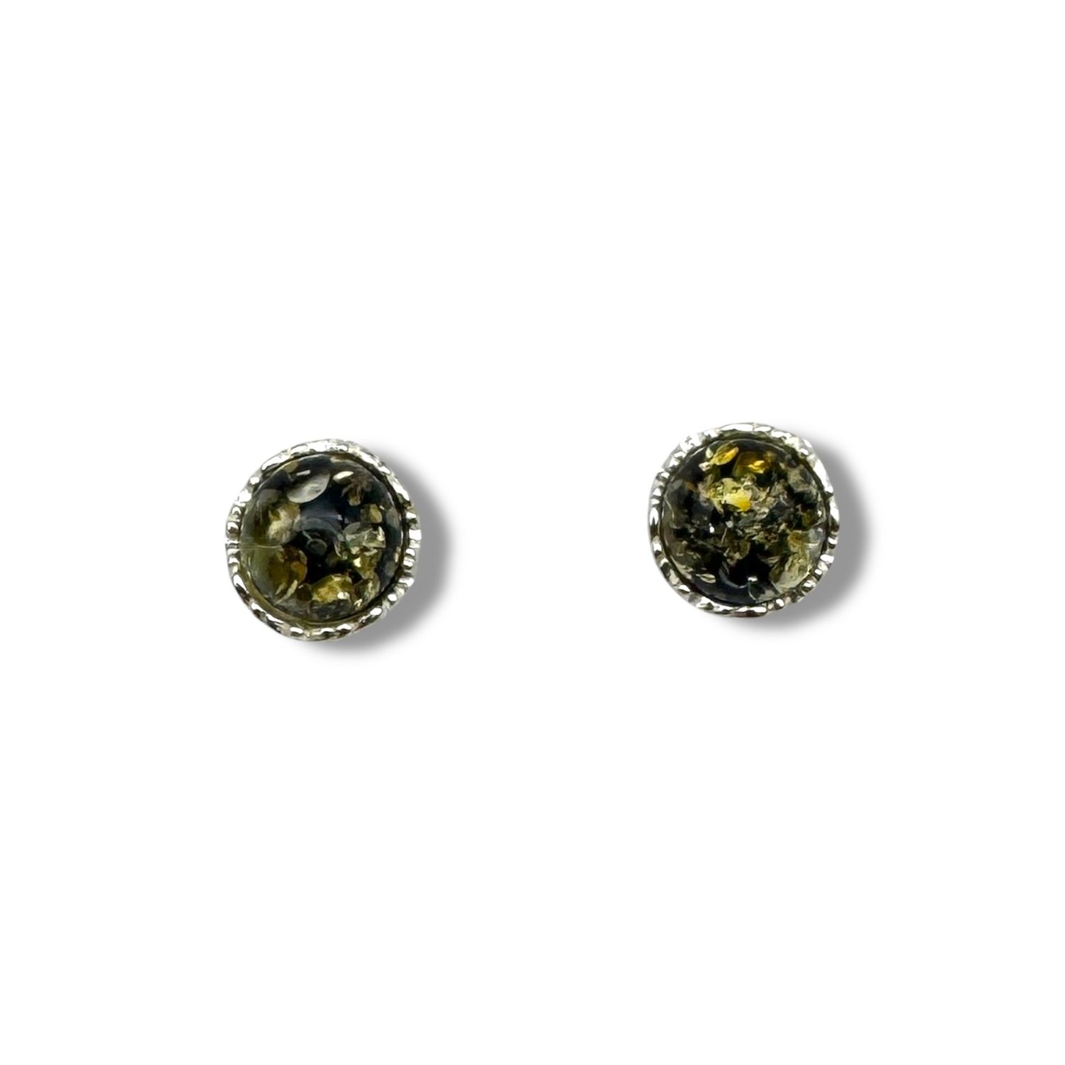 Sterling Silver and  Amber Green Earrings - Studs