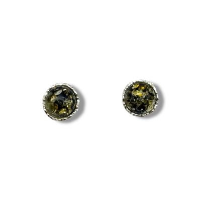 Sterling Silver and  Amber Green Earrings - Studs