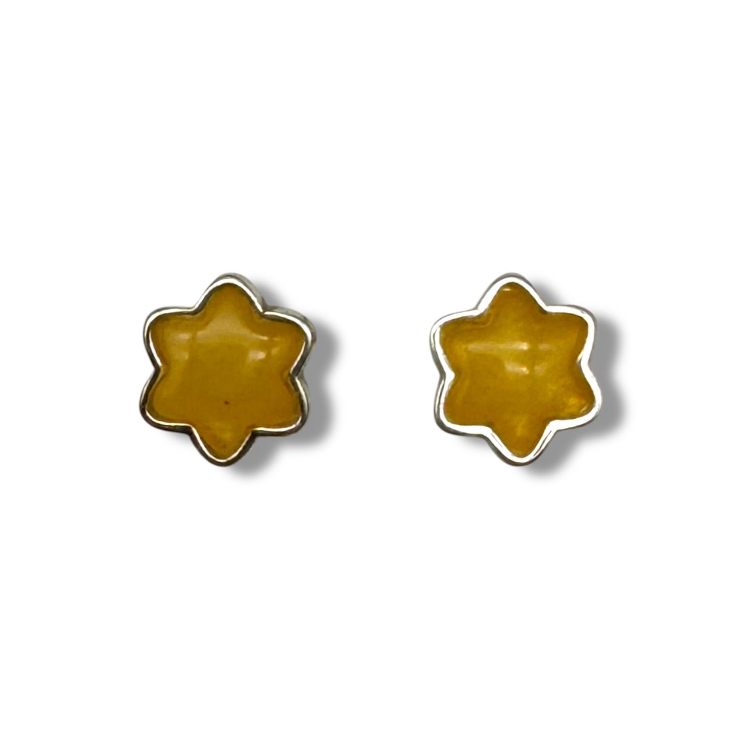Sterling Silver Stars Amber Earrings - Studs