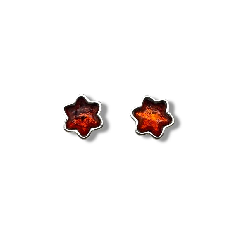 Sterling Silver and Cognac Stars Amber Earrings - Studs