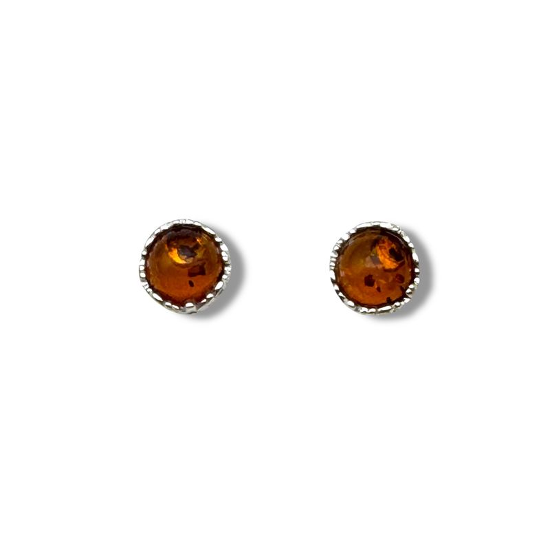 Sterling Silver and  Amber Cognac Earrings - Studs