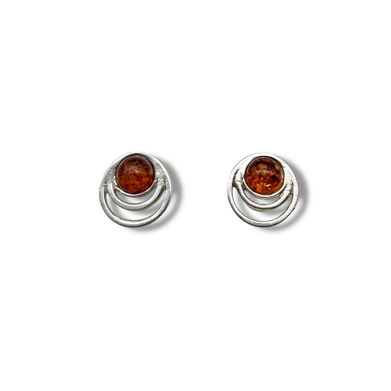 Sterling Silver and  Amber Cognac Earrings - Studs