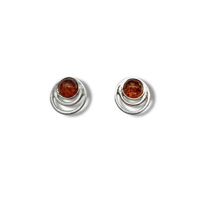 Sterling Silver and  Amber Cognac Earrings - Studs