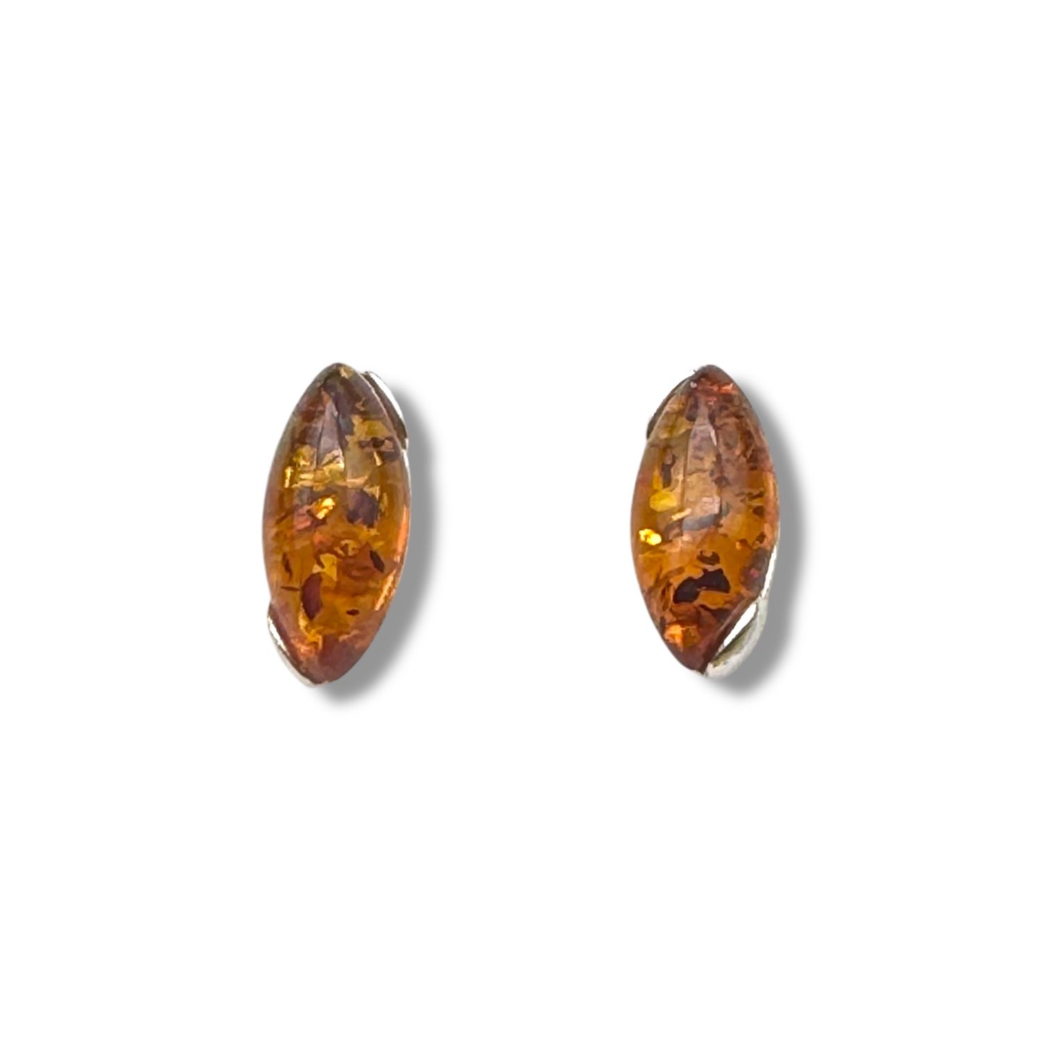 Sterling Silver and  Cognac Amber Earrings - Studs