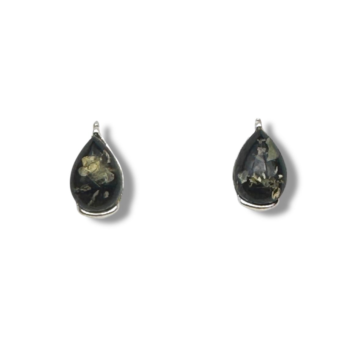 Sterling Silver and  Green Amber Earrings - Studs