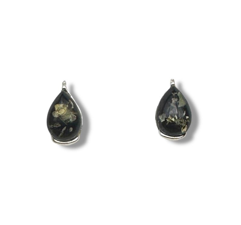 Sterling Silver and  Green Amber Earrings - Studs