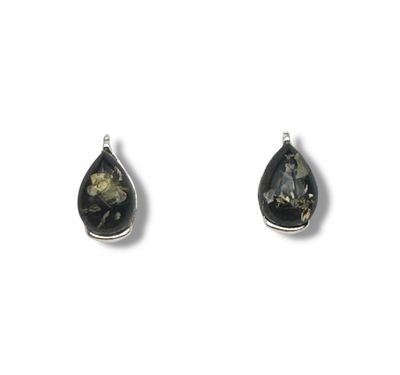 Sterling Silver and  Green Amber Earrings - Studs