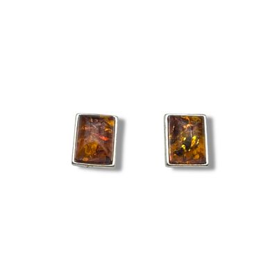 Sterling Silver and Cognac Amber Earrings - Studs