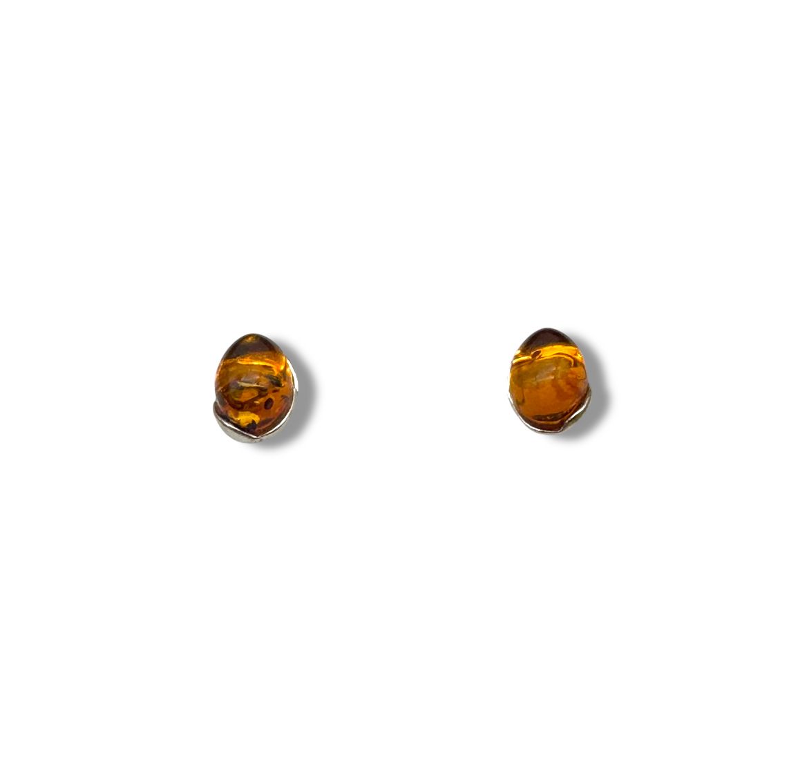 Sterling Silver and Cognac Amber Earrings - Studs