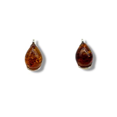 Sterling Silver and  Cognac Amber Earrings - Studs