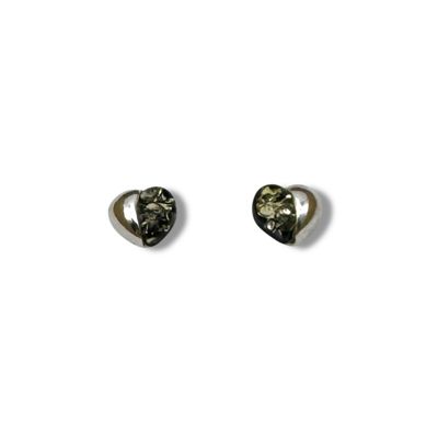 Sterling Silver and Green Amber Hearts Earrings - Studs
