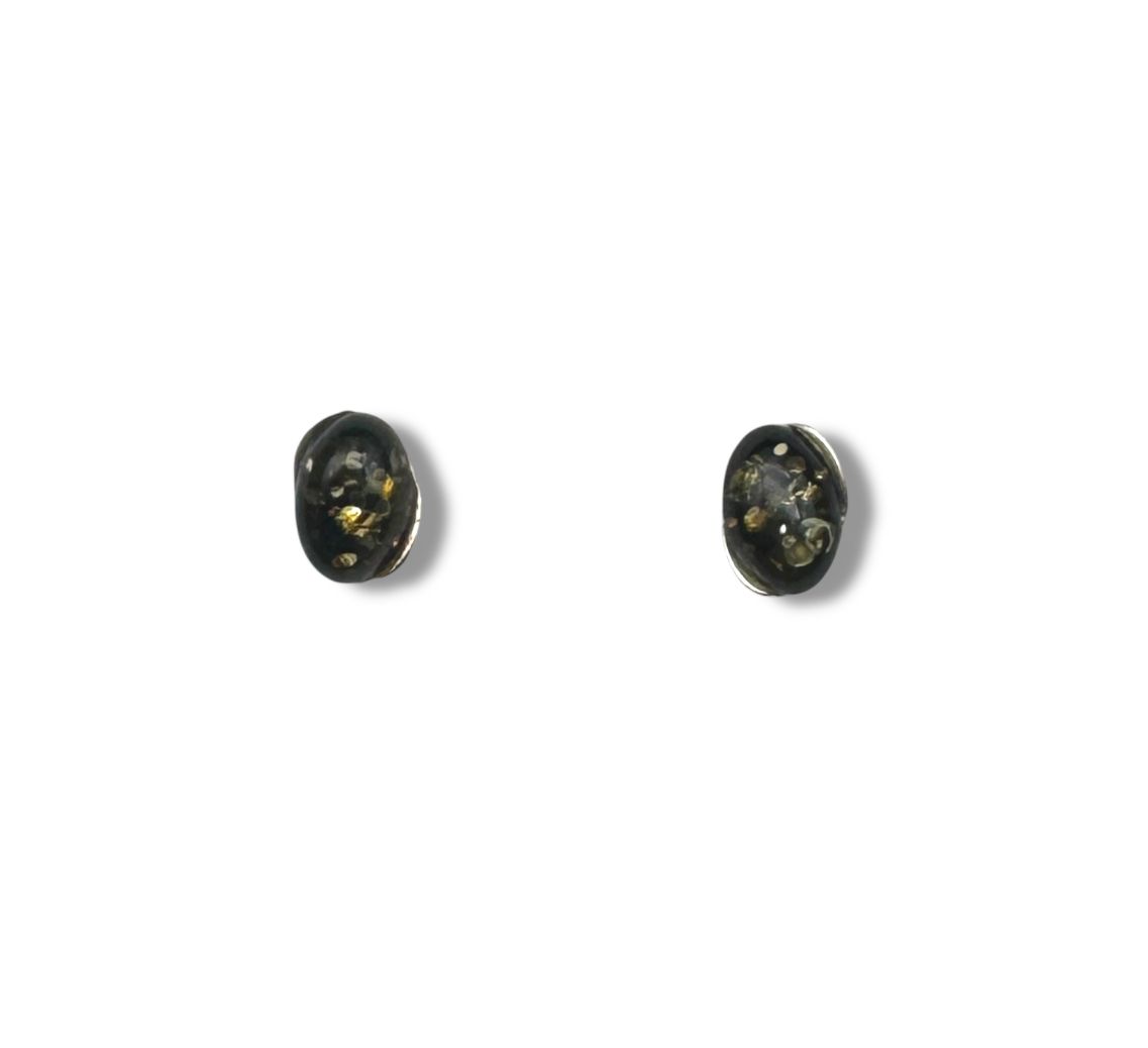 Sterling Silver and Green Amber Earrings - Studs