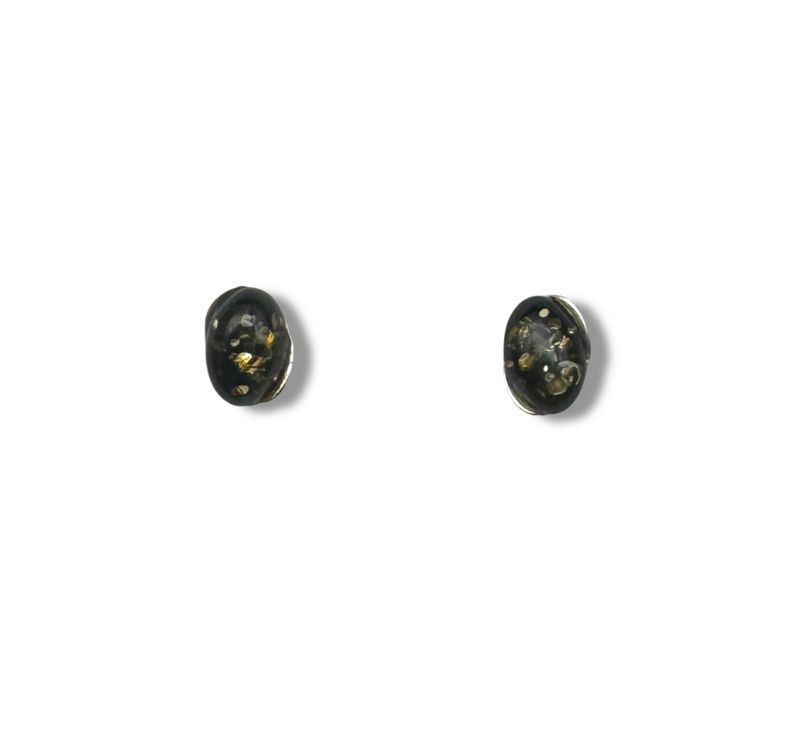 Sterling Silver and Green Amber Earrings - Studs