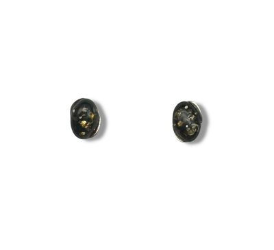 Sterling Silver and Green Amber Earrings - Studs