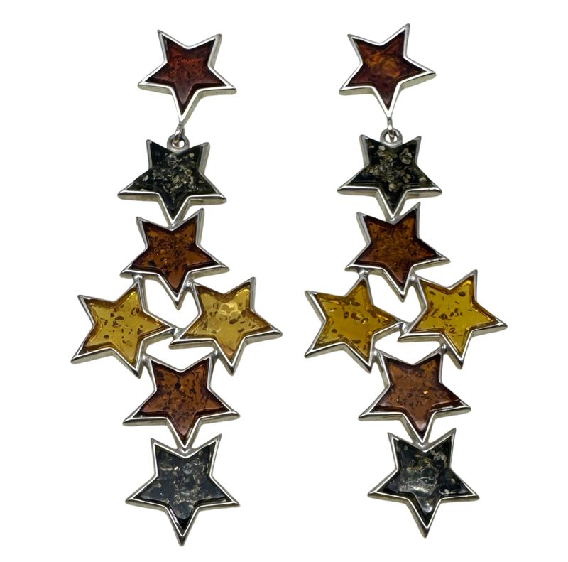 Sterling Silver Amber Stars Dangly Earrings
