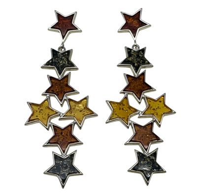 Sterling Silver Amber Stars Dangly Earrings