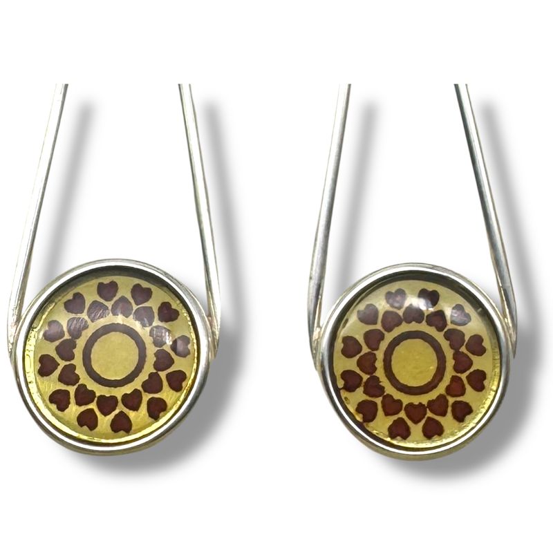 Sterling Silver Amber Hearts Engraved Dangly Earrings