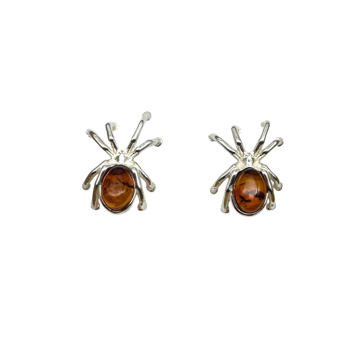 Sterling Silver and  Amber Spiders Earrings - Studs