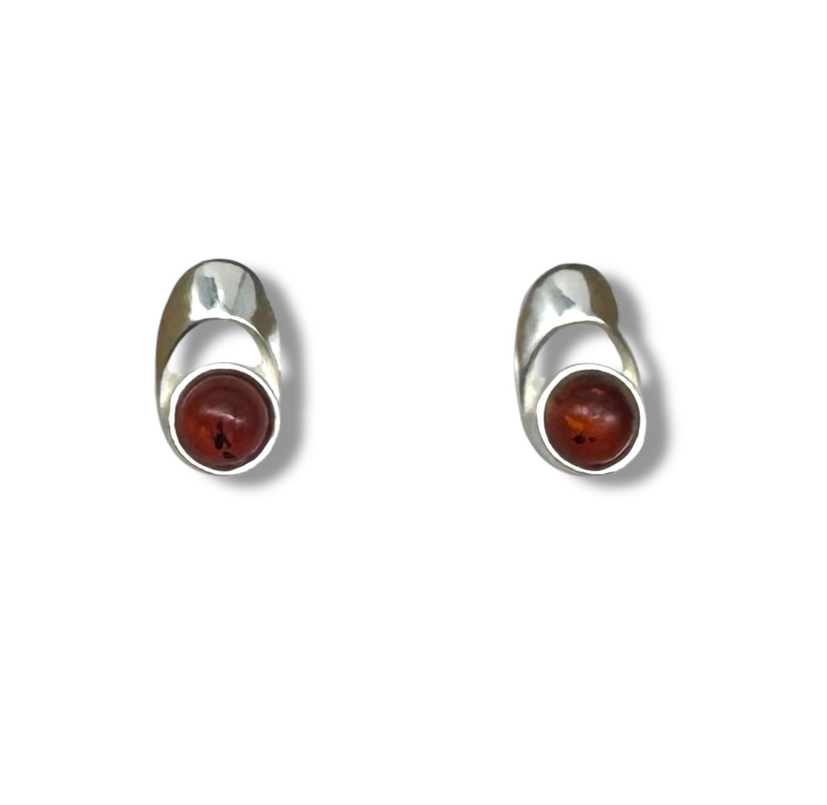 Sterling Silver Amber Earrings - Studs